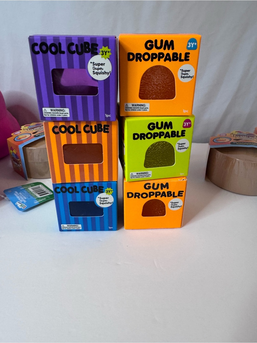 Cool Cube & Gum Droppable Squishy -Purple, Orange, Blue, Green- Price for 1